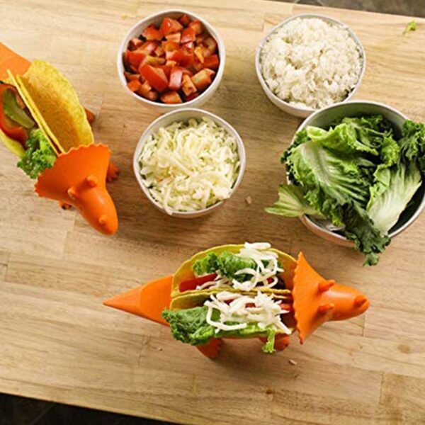 5035606221375 Food Grade Dinosaur Shape Plastic Food Holder Cornmeal Burritos Holder Taco Holder Food Display Holders Kitchen Food Rack Shell